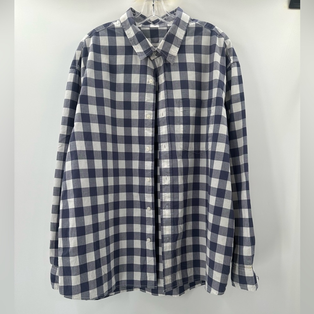 American Eagle Outfitters Navy/White Gingham Plaid Button-Down Shirt Men’s XL